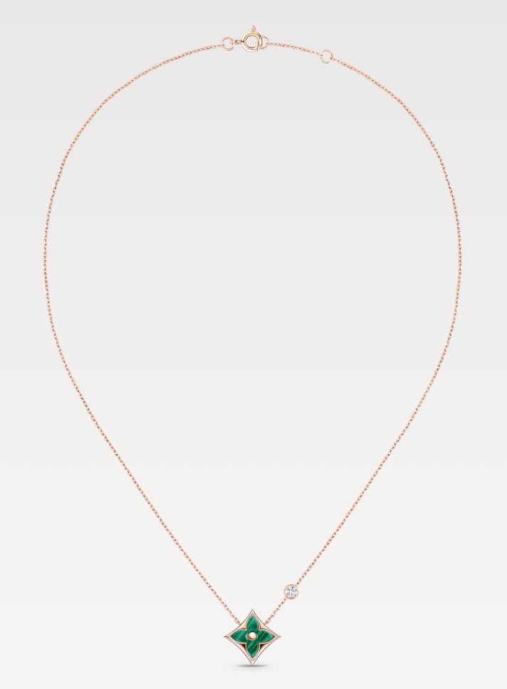 컬러 블라썸 BB 스타 펜던트, 핑크 골드, 말라카이트와 다이아몬드